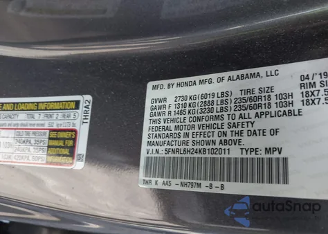 2019 Honda Odyssey Lx from USA, damaged, VIN 5FNRL6H24KB102011